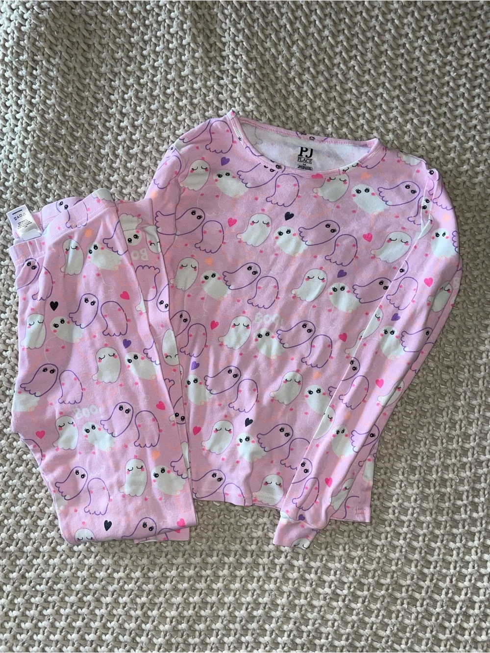 Girls Pink Glow in the Dark Ghost Halloween Pajamas